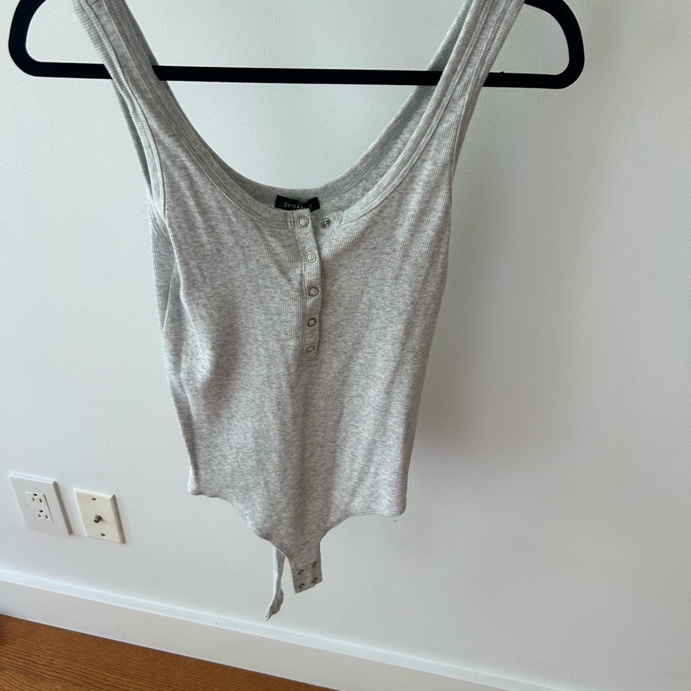 Dynamite Gray ribbed Buttoned Bodysuit